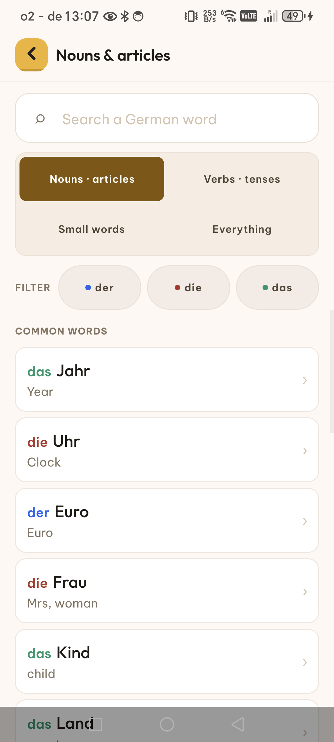 Build 451 dictionary with nouns, articles, word types and gender filters